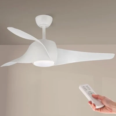 Image de M mimotec Ventilateur de Plafond Led Fanton en Blanc avec Lumière et Télécommande, Faible Consommation, moteur DC, 8 vitesses, Silencieux, 3 Pales, mode hiver été, LM8080