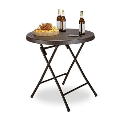 Image de Relaxdays Bastian Table d&#039;extérieur en rotin synthétique, Disponible différentes Tailles et avec Structure métal, Marron foncé