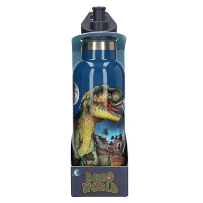 Image de Depesche 13400 Dino World Galaxy Gourde Bleu foncé, Motif Dinosaure, de Sport en Acier Inoxydable, capacité env. 500 ML