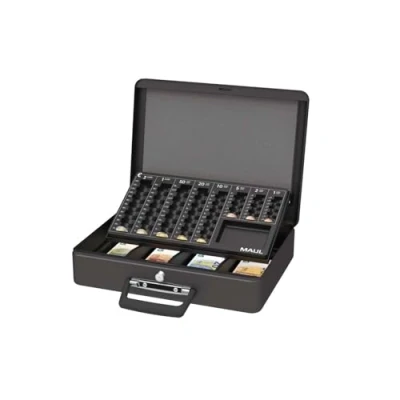 Image de MAUL caissette à monnaie en acier avec insert de comptage verrouillable Compartiment billets amovible caisse portable 2 clés Convient comme coffre fort, pourboires Noir