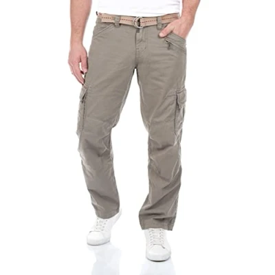 Image de Timezone BenitoTZ Pantalon cargo pour homme Coupe ample Ceinture en tissu 100 % coton Basic Poches Beige Gris Vert w28 w29 w30 w31 w32 w33 w34 w36 w38 w40, perl (8435), 30W x 34L