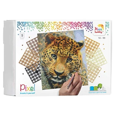 Image de Pixel P090050 Emballage Cadeau mosaïque léopard pour Enfants, Image Environ 30,5 x 38,1 cm, système d&#039;assemblage Simple avec des tesselles en bioplastique, sans Repassage ni Collage