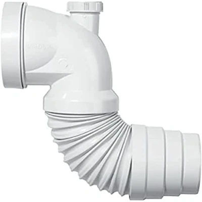 Image de Wirquin 70718814 Pipe wc coudée extensible, à coller avec piquage pour évacuation toilette, blanc