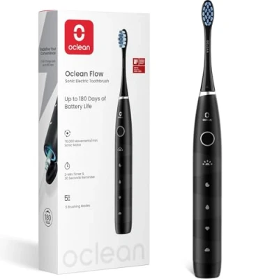 Image de Oclean Flow, Brosse à Dents Électrique, Autonomie de 180 jours Sonique, 5 Modes avec Blanchiment, Minuterie &amp; Rappel 30s, IPX7 Noir