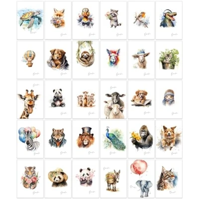Image de the lazy panda card company Lot de 30 cartes remerciement dessins aquarelles différents d&#039;animaux comme avec enveloppes