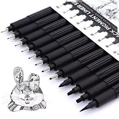 Image de TWOHANDS Stylo Noir Pointe Fine,12 Stylos à encre Fineliner,Feutres Dessin,Stylo feutre Pour Le Dessin Technique d&#039;Illustration d&#039;Artiste, 902188
