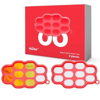 Image de Bac a Glacons Avec Couvercle Bebe par LoveNoobs™, Lot de 2 plateaux en silicone à 100%, Glacon Diversification, Sans BPA, Moule Glace Bebe, Moule, Congelation Puree