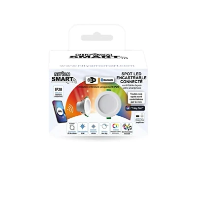 Image de NITYAM SMART Spot LED connecté Wi Fi encastrable rond 5W 400 Lumens Couleur d&#039;éclairage Multicouleurs (RGB) + Changement de blancs (CCT) Compatible avec Amazon Alexa, Google Home et Siri