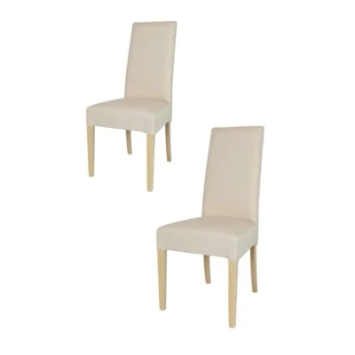 Image de t m c s Tommychairs Set 2 chaises Chiara pour Cuisine, Bar, Salle à Manger, Structure en Bois de hêtre peindré Naturelle, Assise et Dossier rembourrés revêtus Tissue Ivoire