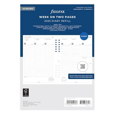 Image de Format A5 Semaine sur deux pages Colonne anglaise multi fit 2025