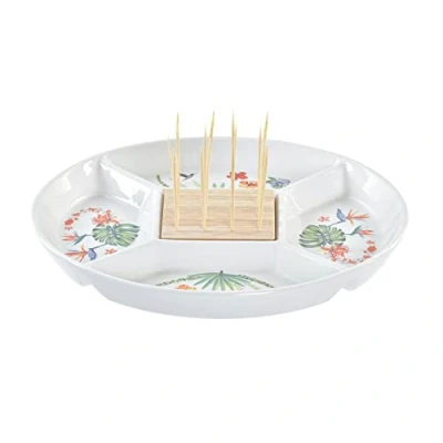 Image de Plateau à apéritifs DKD Home Decor Multicolore Bambou et grès 23,5 x 7 cm Carré