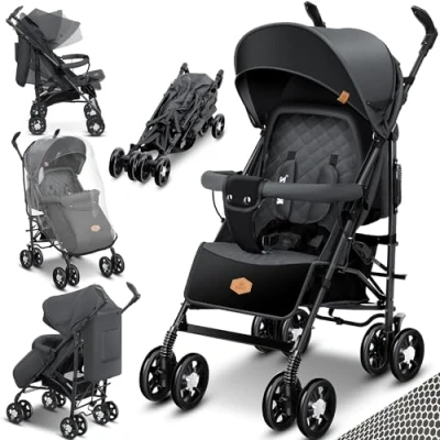 Image de KIDIZ® Poussette City Pro Landau pour enfant universelle pliable de sport, pliable, roues 6 pouces pivotantes 360, moustiquaire