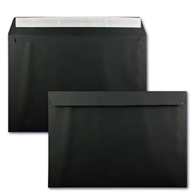Image de Lot de 100 grandes Enveloppes XXL DIN C4 Noir 22,9 x 32,4 cm Fermeture adhésive sans fenêtre d&#039;expédition pour format A4