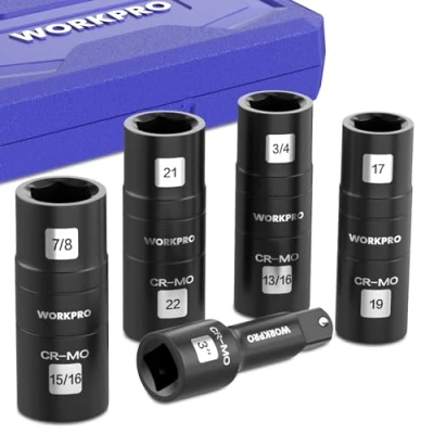 Image de WORKPRO 5 Pièces Douilles à Choc Hexagonale 1/2&quot; Carré, Coffret Longue, Acier Cr Mo, Rallonge 1/2&quot;, Convient pour Visseuses