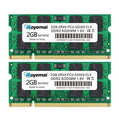 Image de DDR2 667 PC2 5300 RAM 4GB Kit (2x2GB) SODIMM 1.8V CL5 mémoire pour Ordinateur Portable