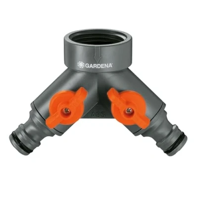 Image de Gardena Vanne à 2 voies: Distributeur d&#039;eau pour robinet avec filetage de 26,5 mm (G 3/4 Pouce), une connexion simultanée deux périphériques, les sorties réglables (938 20)