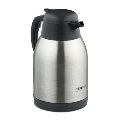 Image de Relaxdays Carafe en Acier Inoxydable, pichet Isotherme pour thé, café, Distributeur, 2 litres, avec poignée, argenté