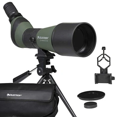 Image de Celestron 52329 LandScout Longue vue coudée 80 mm avec protection en caoutchouc, optiques multicouches, oculaire 2060x, trépied de table et adaptateur smartphone, vert