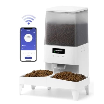 Image de FUKUMARU Distributeur Croquettes Chat Automatique, 2.4GHz WiFi 5L avec 2 Bols, 10 Repas par Jour et Contrôle de la Minuterie…