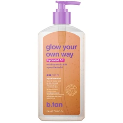 Image de b.tan Face &amp; Body Clear Self Tan Gel Glow Your Own Way Hydrated Ultra Hydrating, Transfer Resistant, Gradual Sunless Tanning for and Body, Vegan, Cruelty Free Tanner, 8 Fl Oz