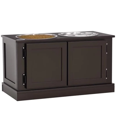 Image de PawHut Gamelles surélevées pour chien avec 2 bols en acier inoxydable, gamelle d&#039;eau espace de rangement 29,5 l, support grands chiens, café