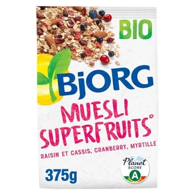 Image de BJORG Muesli Superfruits Bio Raisins, Cassis, Myrtilles, Cranberries Sans Sucres Ajoutés 375 g