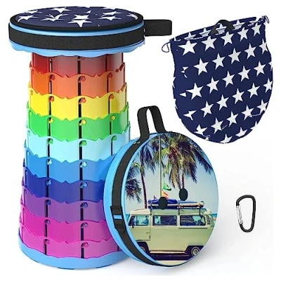 Image de LOCYOP Tabouret Pliant Portable avec Coussin, Télescopique Motif Retractable de Deuxième Génération Camping pour Adultes Maxi Charge 200kg