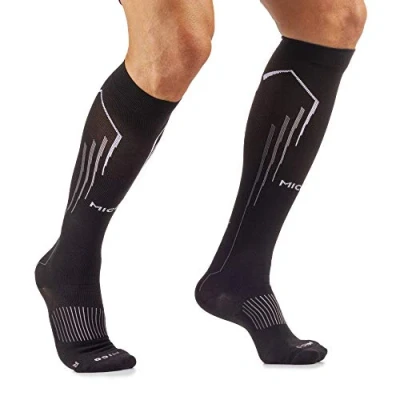 Image de MICO CHAUSETTESS de Course À PIED Longue, en Nylon + Fibre LYCRA, COMPRESSION OXI JET (+ oxygène récupération énergie) 100% Fabriquée Italie, Pour Homme et Femme (XL (44 46), NOIR/GRISE)