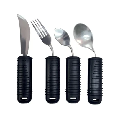 Image de Gima Set de 4 Couverts Easy Grip, Façonnables, pour Personnes Âgées, Fourchette, Couteau, Cuillère et à Café, Manche Large Antidérapant, Caoutchouc avec Grip une Prise Facile