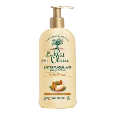 Image de LE PETIT OLIVIER Lait Démaquillant Visage Et Yeux Huile d&#039;Argan Lisse &amp; Raffermit Tous Types De Peaux 96% D&#039;Origine Naturelle Sans Silicone Fabriqué en France 200 ml