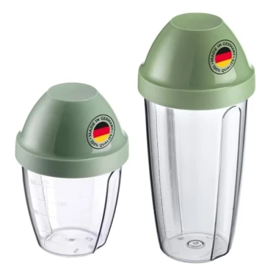 Image de Westmark 2 gobelets/shakers pour mélanger et agiter Avec disque mélangeur amovible, Capacité 1x 0,5 l 0,25 l, plastique, sans BPA Transparent/Vert menthe, 309022E6