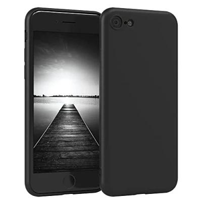 Image de EAZY CASE Coque de protection en silicone pour iPhone SE 2022/SE 2020, 7/8, noire résistante aux chocs, avec l&#039;appareil photo, fine, TPU, noir mat