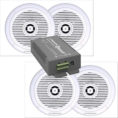 Image de Lyndahl Ensemble de Haut parleurs et amplificateur Bluetooth 4 canaux + AUX AMP4X15BT CS180IP, Parleur intégré à 2 Voies, Plafond pour piéces humides, avec