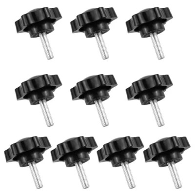 Image de QUCUMER 10 Pcs Vis Étoile M6 x 20 mm, Bouton de Serrage à Tête en Plastique, avec Poignée, Moleté Filetage Noir, Oreilles Galvanisés, pour Tour Machines Mécanique