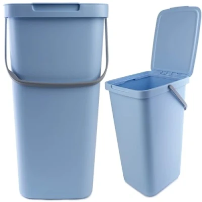 Image de KADAX Poubelle avec couvercle et poignée, en plastique, pour le tri sélectif, rectangulaire à charnière (bleu, 25 l)