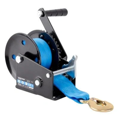 Image de Güde Treuil de sangle GGHW 540/8 (force traction maximale 540 kg, longueur 8 m, largeur 5 cm, crochet charge avec ouverture goutte, levier verrouillage, manivelle