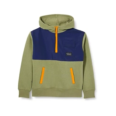 Image de Levi&#039;s Lvb Utility Colorblock 1/4 Zip 9ej201 Sweat à Capuche, Vert Olivine, 10 Ans Garçon