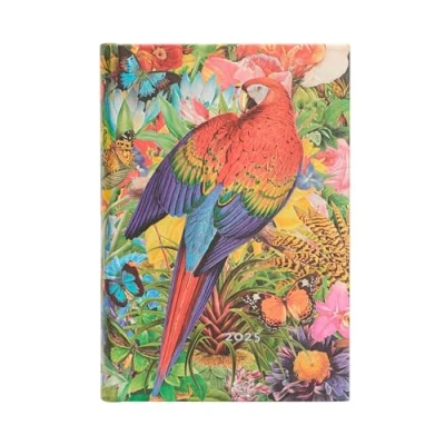 Image de Paperblanks Agenda 12 mois 2025, motif jardin tropical, mini vue d&#039;ensemble journalière, fermeture élastique