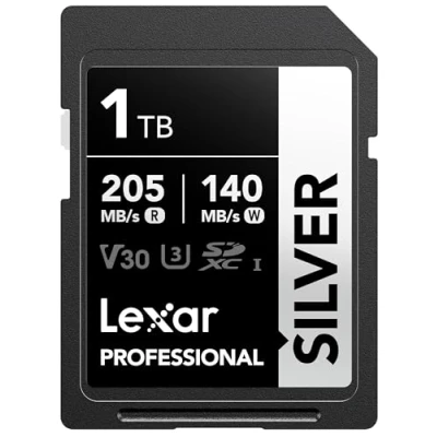 Image de Lexar Silver Carte SD 1To, UHS I SDXC Jusqu&#039;à 205 Mo/s en Lecture, 140 écriture, V30, 4K UHD Video, U3, Classe 10, Mémoire avec Lifetime Data Recovery