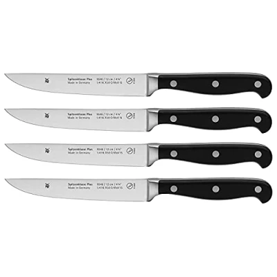 Image de WMF Spitzenklasse Plus Set de 4 couteaux à steak 22 cm, fabriqué en Allemagne, couteau forgé Performance Cut Lame 12 cm