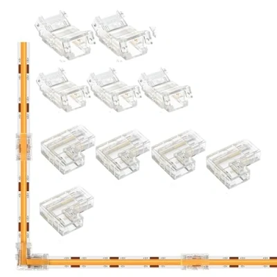Image de YUTOKEER Kit de connexion pour bande LED COB 2 broches 8 mm complet avec connecteurs en forme L, adaptateurs et fil bandes