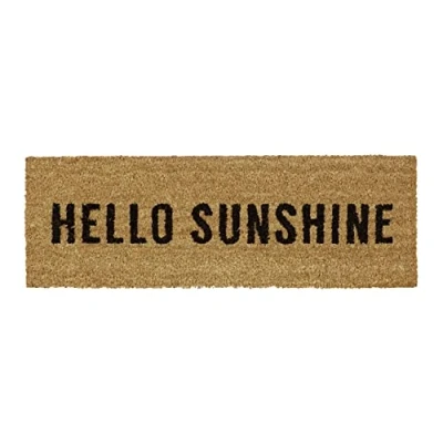 Image de Relaxdays Paillasson en fibres de coco tapis sol porte entrée avec motif Hello Sunshine dessous antidérapant caoutchouc PVC l x 75 25 cm, nature