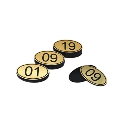 Image de PlayCool Numéros de table ovales gravés ABS 30 mm x 50 (1 400) pour pubs, restaurants, clubs Doré 1 à 400