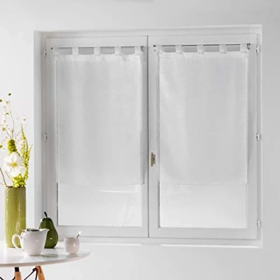 Image de douceur d&#039;interieur 2 PAIRE DROITE PASSANTS x 60 160 cm VOILE FILS COUPES DANDY BLANC, Polyester, 160x60x1