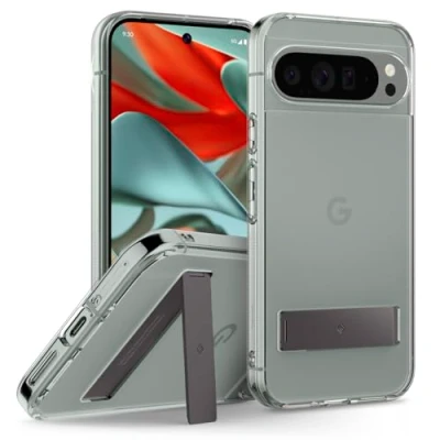 Image de Caseology Capella Coque pour Google Pixel 9 Pro XL, [Béquille intégrée] de Protection avec Motifs poignée latérale XL Clear Charcoalgray