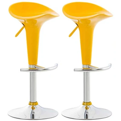 Image de Lot de 2 Tabourets Bar Design Saddle Chaise Haute avec Assise en Plastique Solide Tabouret Hauteur Réglable et Pivotant Repose Pied, Couleur:Jaune