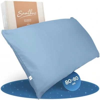 Image de Samthus taie d&#039;oreiller 80 x cm en satin de coton Certifié Oeko Tex Made In Green Pour un sommeil doux et confortable Avec respirante 1 housse coussin Bleu clair