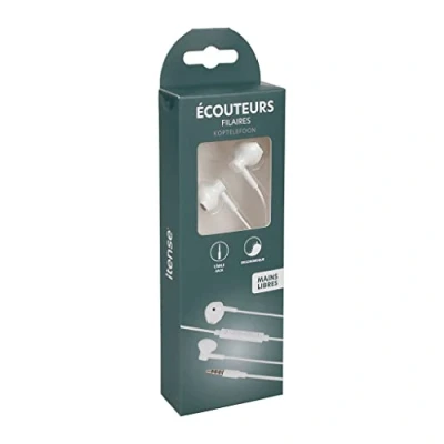 Image de itense Ecouteurs filaires, kit piéton avec Prise Jack 3.5mm Micro intégré et télécommande Mains Libres Longueur câble: 1.2 m Puissance: 98 DB Ergonomique Audio: Ø3.5mm
