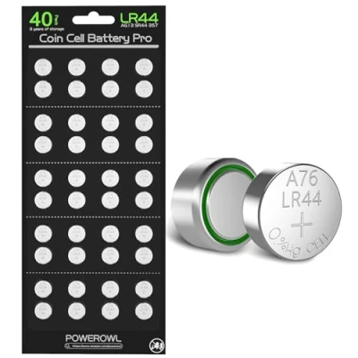 Image de POWEROWL Piles Boutons LR44、AG13 CR44 357 303 A76 Pile alcaline 1,5 V [La est Mise à Jour et Dure Plus Longtemps] (40 PCS)