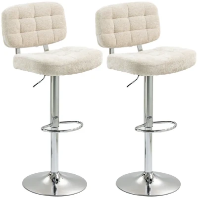 Image de Lot de 2 tabourets bar HOMCOM dossier, hauteur réglable et repose pieds cadre en acier charge 120 Kg beige
